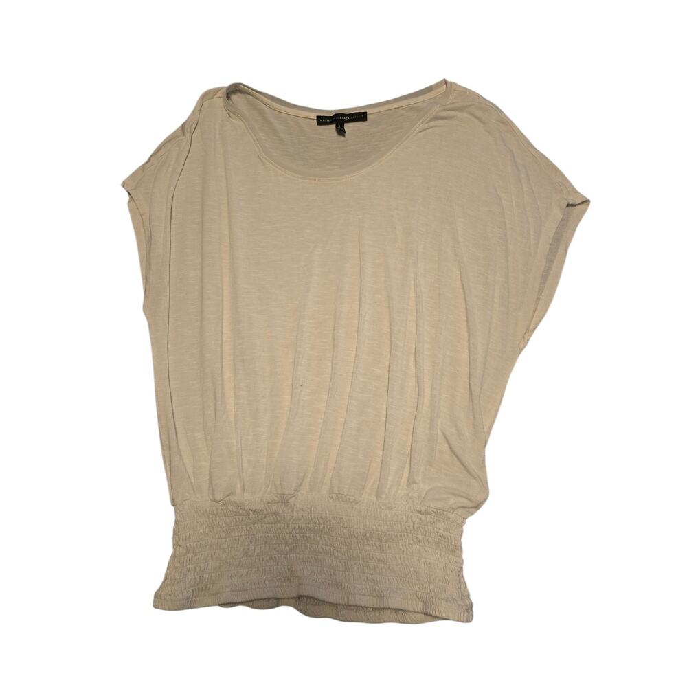 White House Black Market Grey Short Sleeve Ribbed Blouse